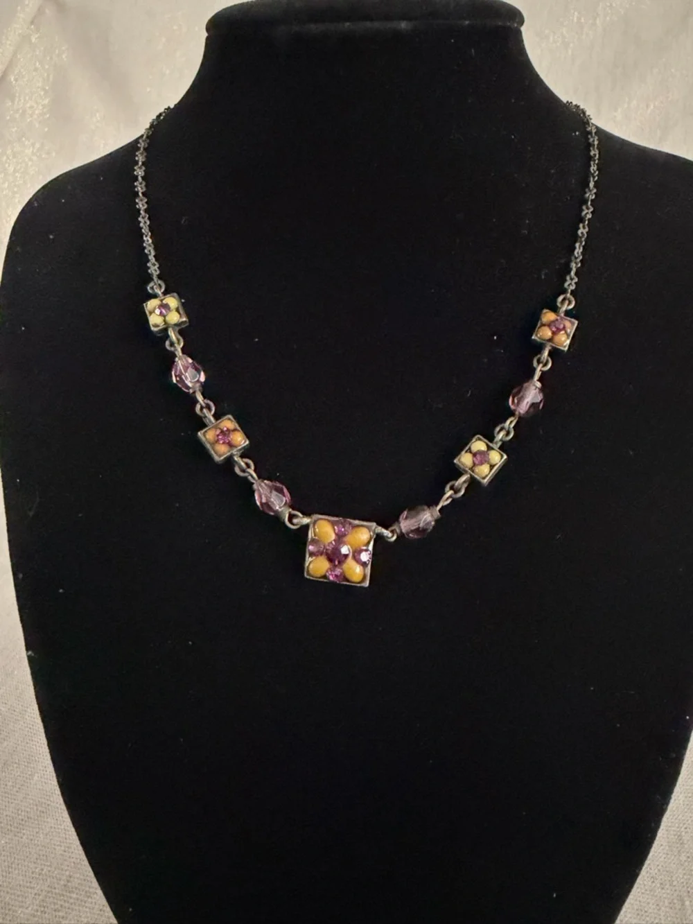 Purple and Gold Square Pendant Necklace